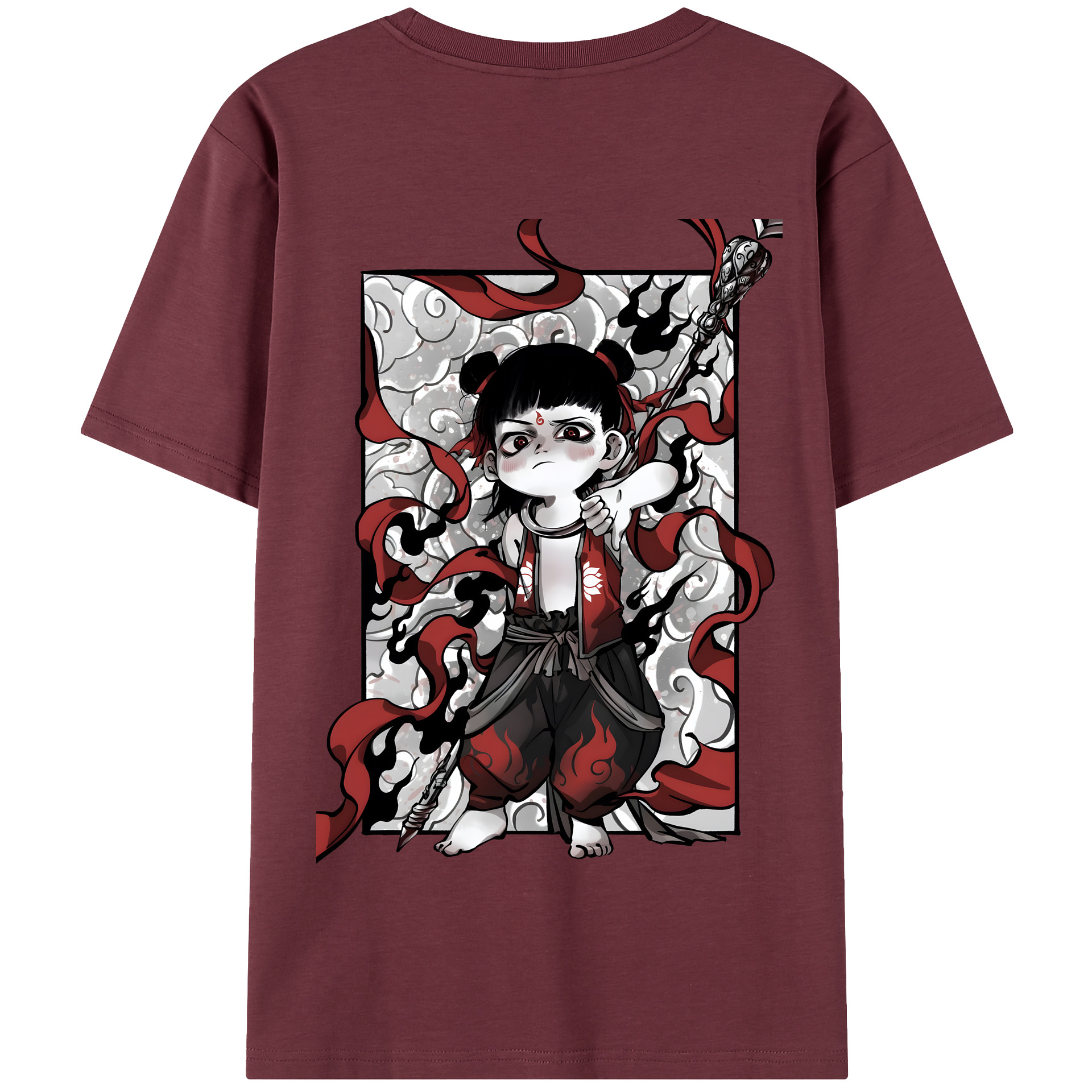 （画像用） Ne Zha 2 ナタ 魔童の大暴れ 綿100％半袖Tシャツ（背面プリント）